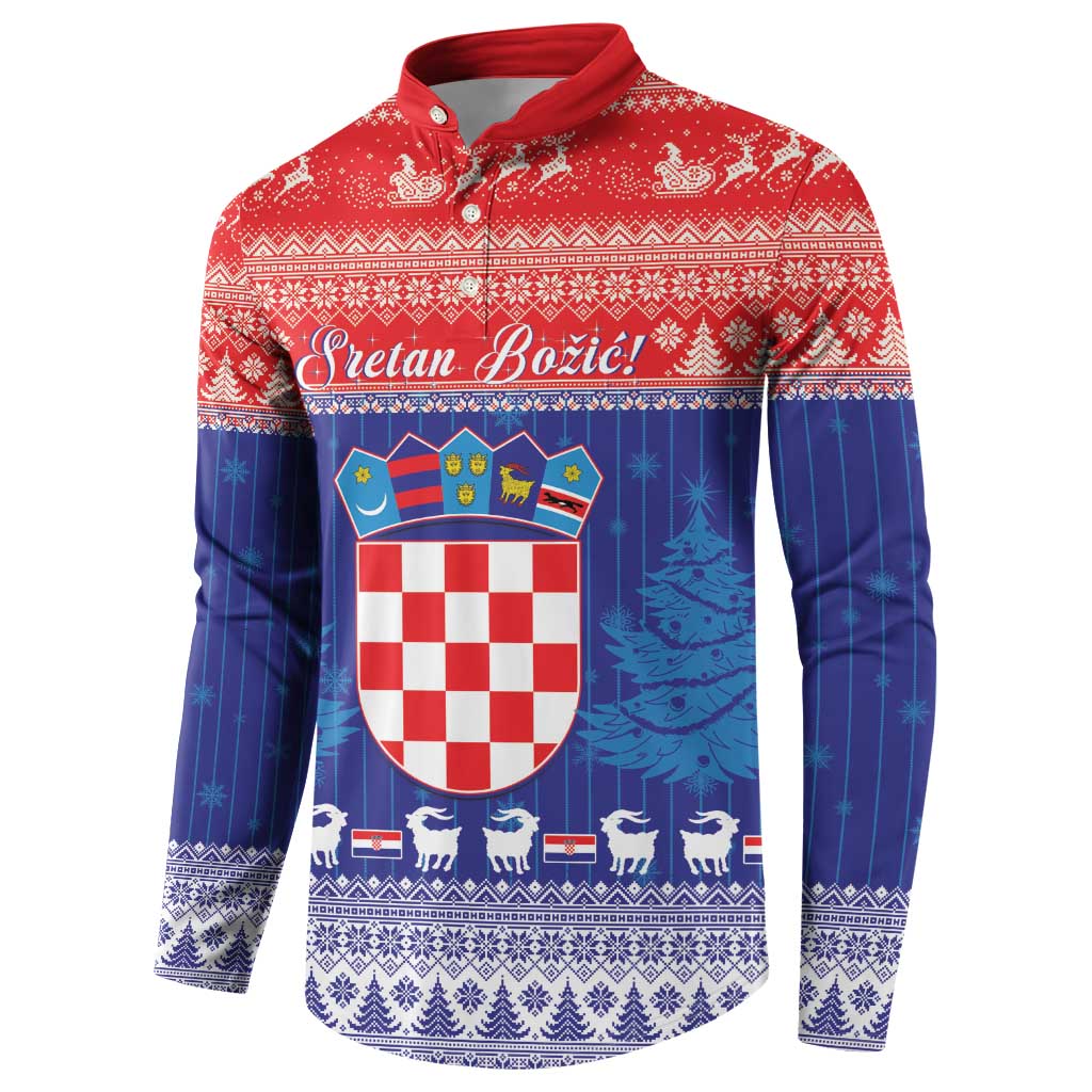Croatia Christmas Button Sweatshirt Coat Of Arms Sretan Bozic - Wonder Print Shop