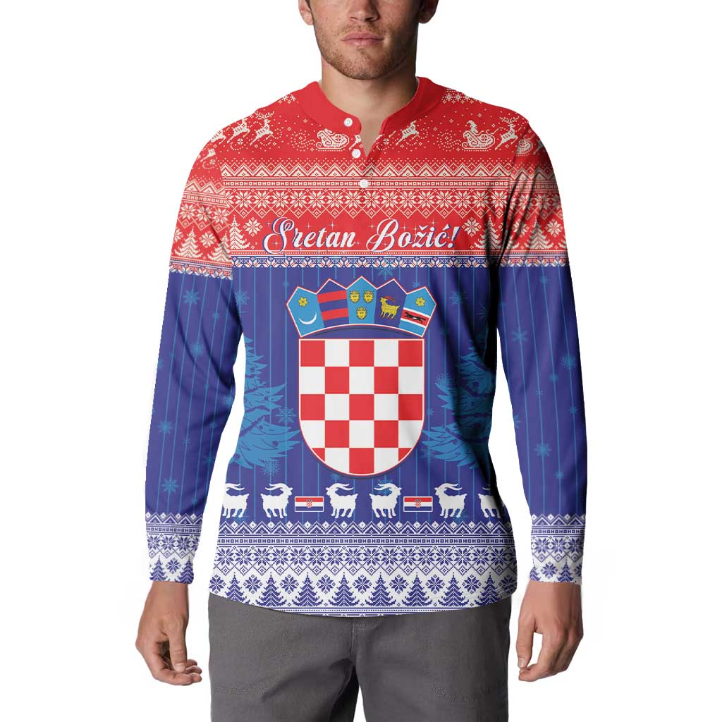 Croatia Christmas Button Sweatshirt Coat Of Arms Sretan Bozic - Wonder Print Shop