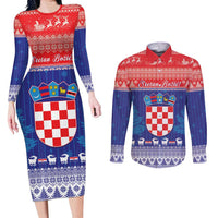 Croatia Christmas Couples Matching Long Sleeve Bodycon Dress and Long Sleeve Button Shirt Coat Of Arms Sretan Bozic - Wonder Print Shop