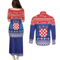 Croatia Christmas Couples Matching Puletasi and Long Sleeve Button Shirt Coat Of Arms Sretan Bozic - Wonder Print Shop
