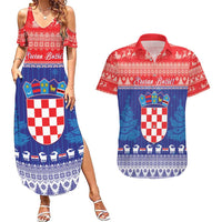 Croatia Christmas Couples Matching Summer Maxi Dress and Hawaiian Shirt Coat Of Arms Sretan Bozic - Wonder Print Shop