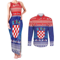 Croatia Christmas Couples Matching Tank Maxi Dress and Long Sleeve Button Shirt Coat Of Arms Sretan Bozic - Wonder Print Shop