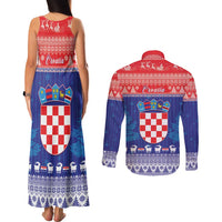 Croatia Christmas Couples Matching Tank Maxi Dress and Long Sleeve Button Shirt Coat Of Arms Sretan Bozic - Wonder Print Shop