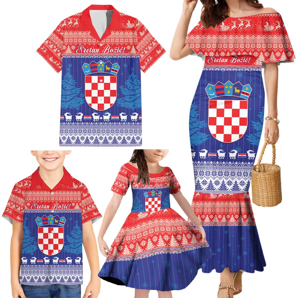 Croatia Christmas Family Matching Mermaid Dress and Hawaiian Shirt Coat Of Arms Sretan Bozic - Wonder Print Shop
