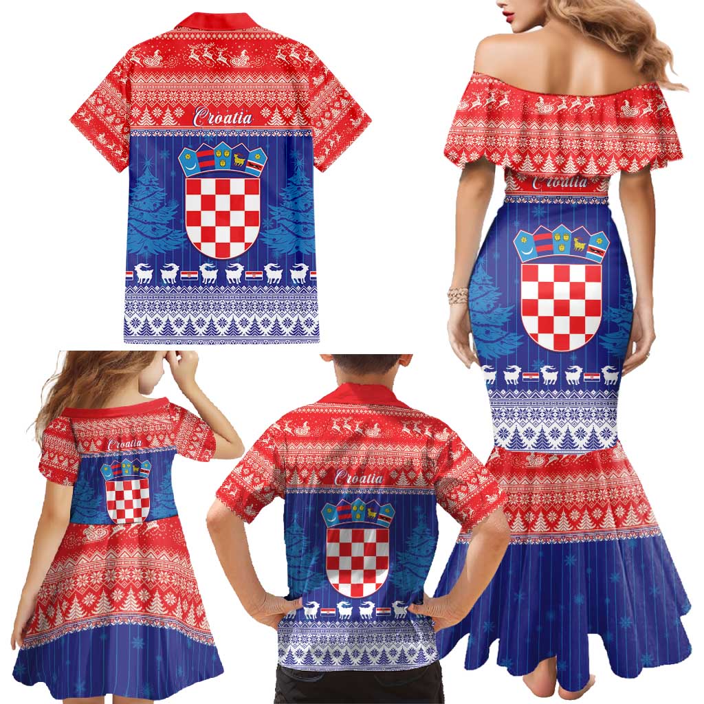 Croatia Christmas Family Matching Mermaid Dress and Hawaiian Shirt Coat Of Arms Sretan Bozic - Wonder Print Shop