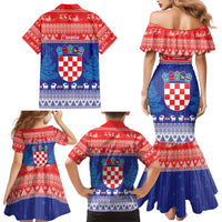 Croatia Christmas Family Matching Mermaid Dress and Hawaiian Shirt Coat Of Arms Sretan Bozic - Wonder Print Shop
