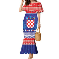 Croatia Christmas Family Matching Mermaid Dress and Hawaiian Shirt Coat Of Arms Sretan Bozic - Wonder Print Shop