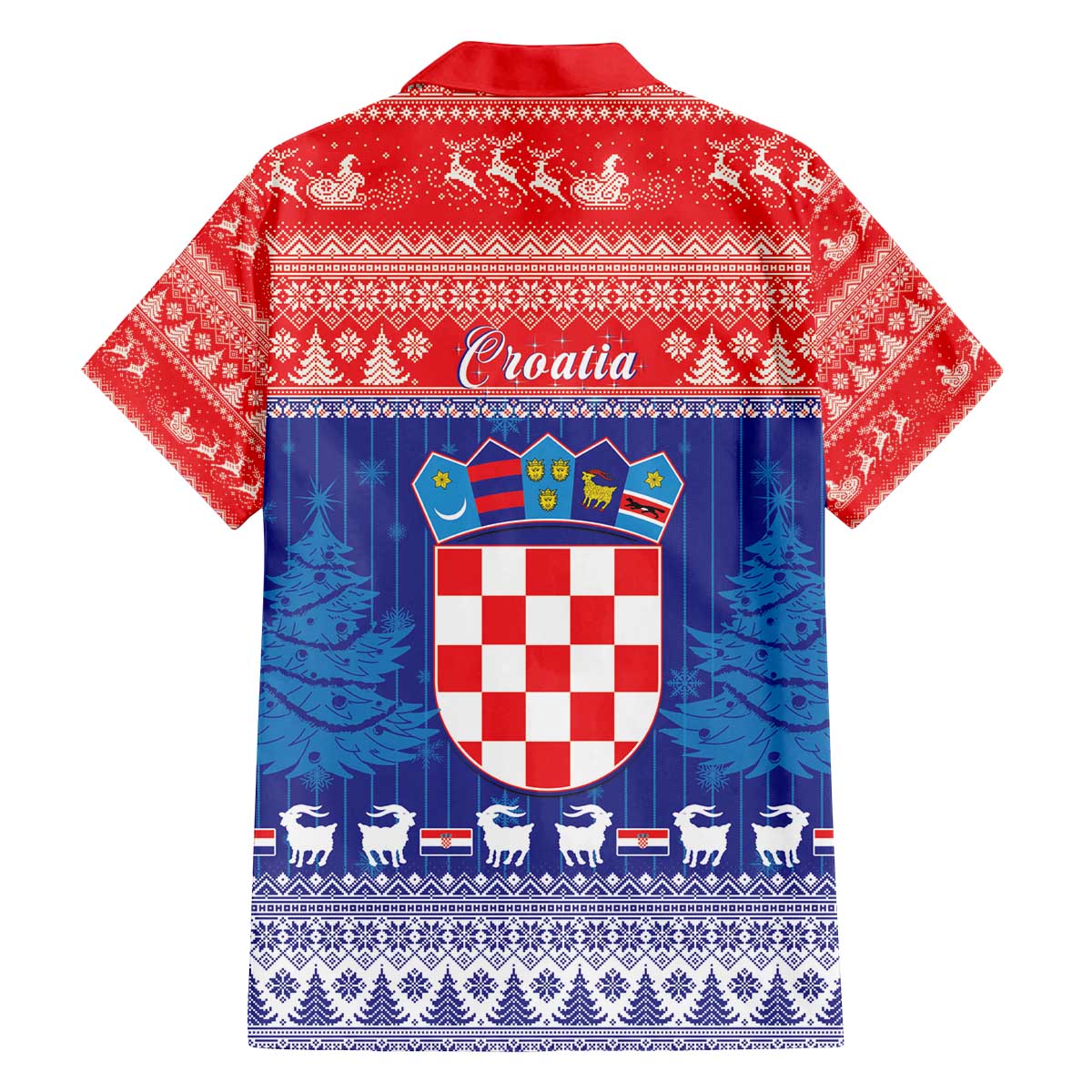 Croatia Christmas Family Matching Off The Shoulder Long Sleeve Dress and Hawaiian Shirt Coat Of Arms Sretan Bozic - Wonder Print Shop
