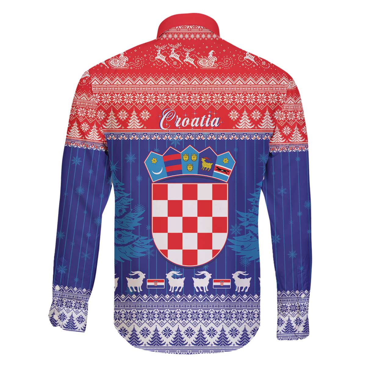 Croatia Christmas Family Matching Off The Shoulder Long Sleeve Dress and Hawaiian Shirt Coat Of Arms Sretan Bozic - Wonder Print Shop