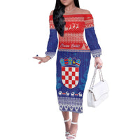 Croatia Christmas Family Matching Off The Shoulder Long Sleeve Dress and Hawaiian Shirt Coat Of Arms Sretan Bozic - Wonder Print Shop