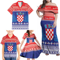 Croatia Christmas Family Matching Off Shoulder Maxi Dress and Hawaiian Shirt Coat Of Arms Sretan Bozic - Wonder Print Shop