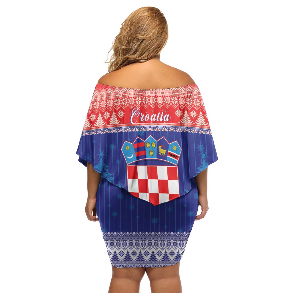 Croatia Christmas Family Matching Off Shoulder Short Dress and Hawaiian Shirt Coat Of Arms Sretan Bozic - Wonder Print Shop