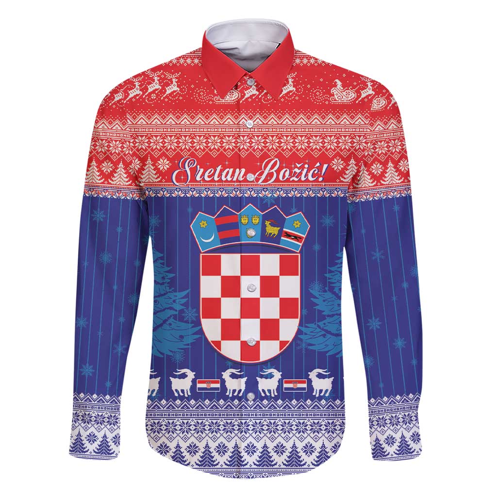 Croatia Christmas Family Matching Short Sleeve Bodycon Dress and Hawaiian Shirt Coat Of Arms Sretan Bozic - Wonder Print Shop