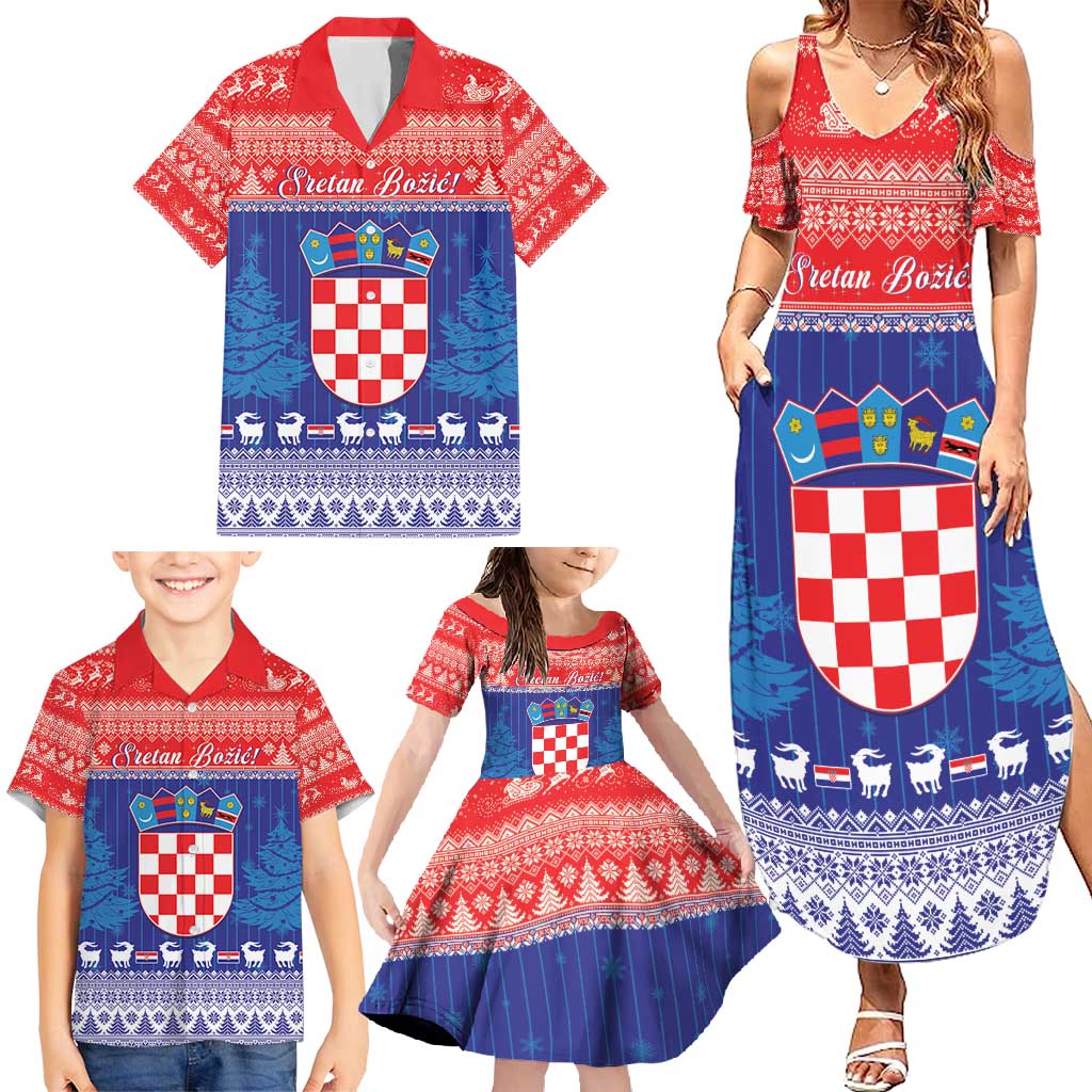Croatia Christmas Family Matching Summer Maxi Dress and Hawaiian Shirt Coat Of Arms Sretan Bozic - Wonder Print Shop