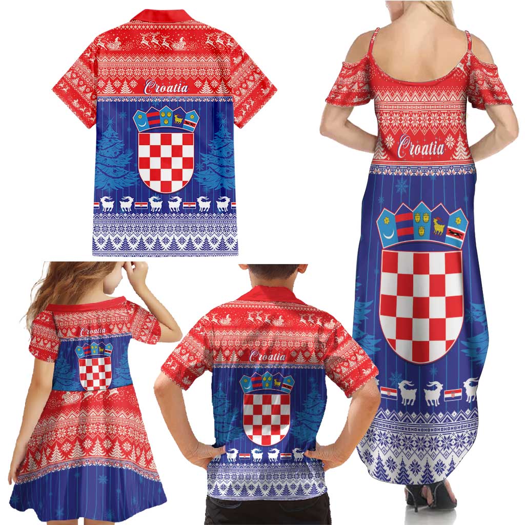 Croatia Christmas Family Matching Summer Maxi Dress and Hawaiian Shirt Coat Of Arms Sretan Bozic - Wonder Print Shop