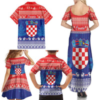 Croatia Christmas Family Matching Summer Maxi Dress and Hawaiian Shirt Coat Of Arms Sretan Bozic - Wonder Print Shop