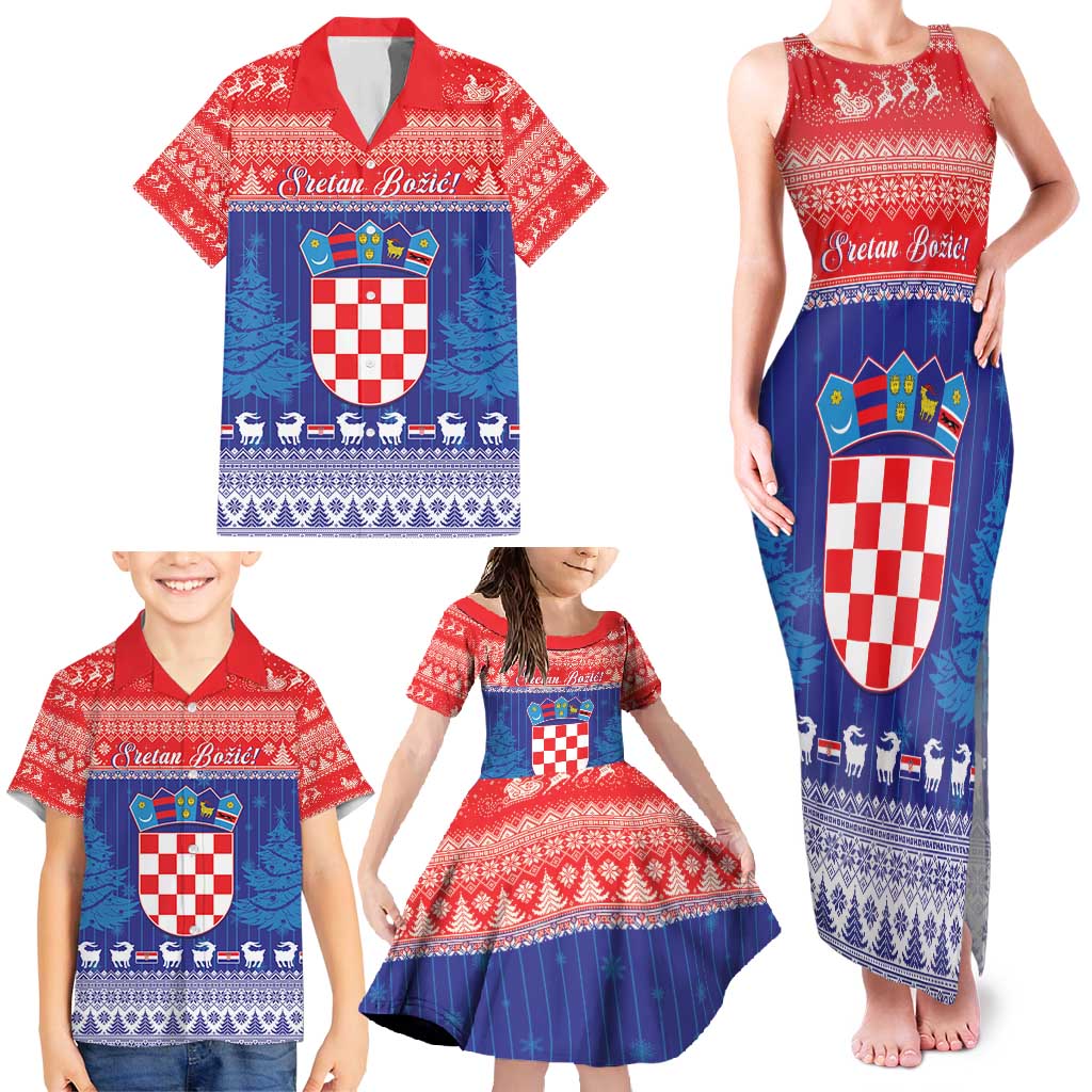 Croatia Christmas Family Matching Tank Maxi Dress and Hawaiian Shirt Coat Of Arms Sretan Bozic - Wonder Print Shop