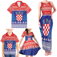 Croatia Christmas Family Matching Tank Maxi Dress and Hawaiian Shirt Coat Of Arms Sretan Bozic - Wonder Print Shop