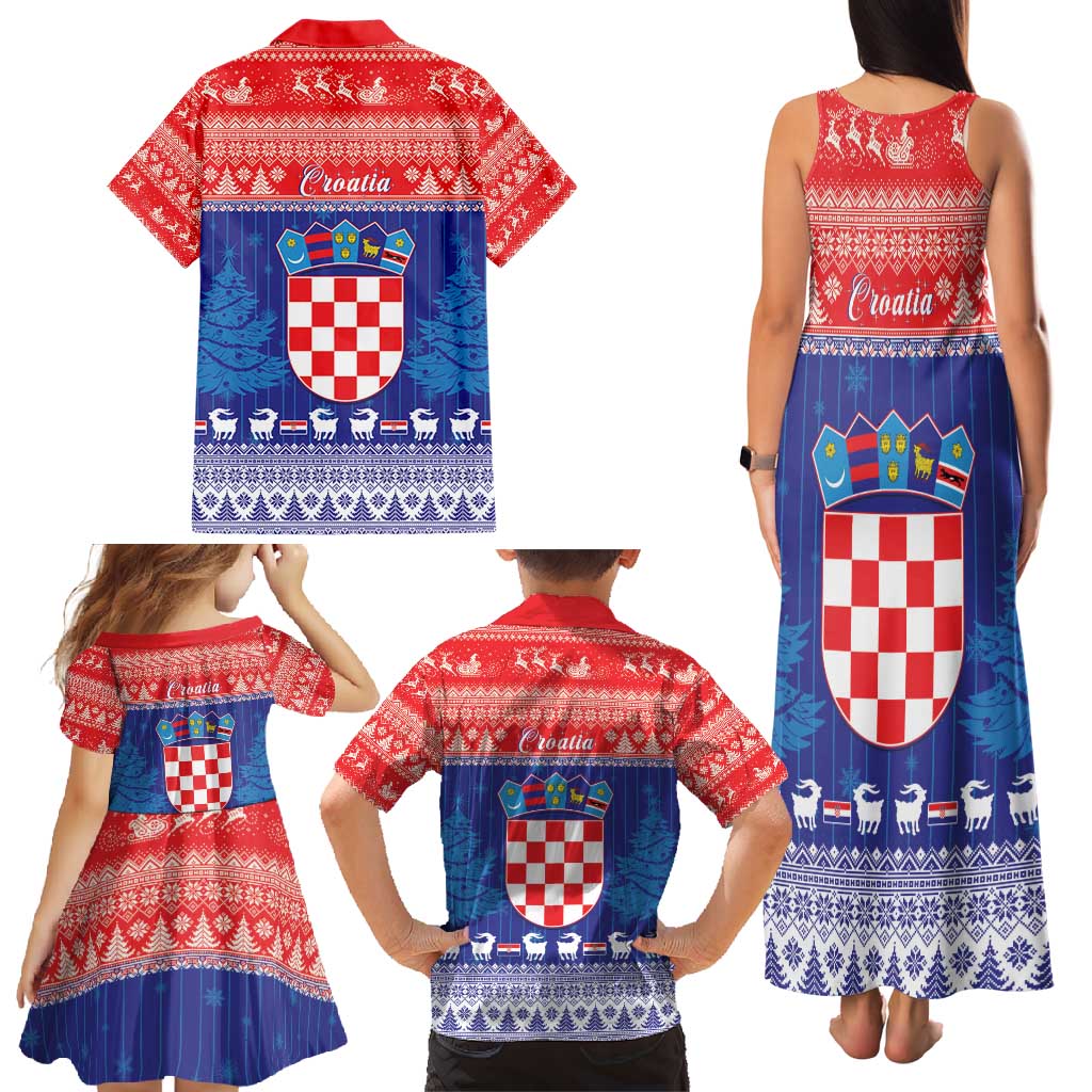 Croatia Christmas Family Matching Tank Maxi Dress and Hawaiian Shirt Coat Of Arms Sretan Bozic - Wonder Print Shop