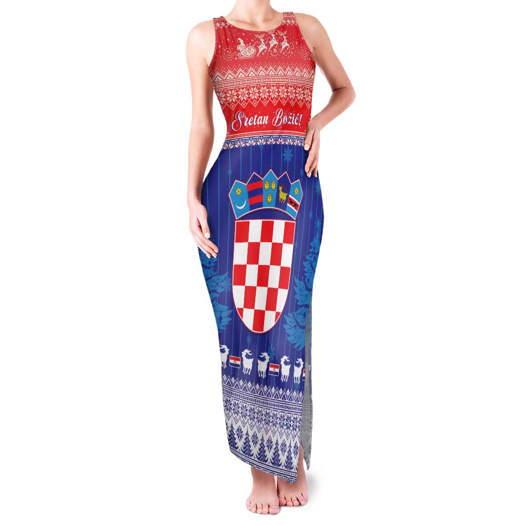 Croatia Christmas Family Matching Tank Maxi Dress and Hawaiian Shirt Coat Of Arms Sretan Bozic - Wonder Print Shop
