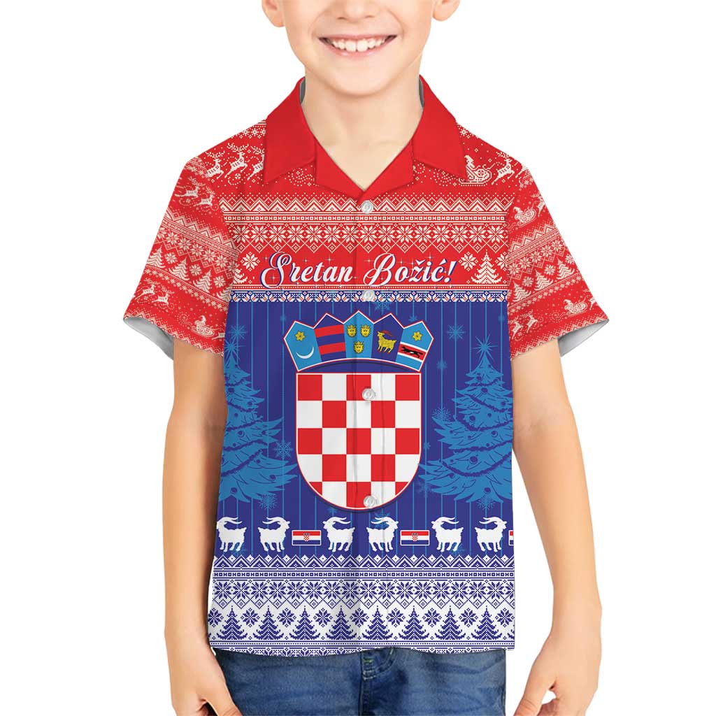Croatia Christmas Family Matching Tank Maxi Dress and Hawaiian Shirt Coat Of Arms Sretan Bozic - Wonder Print Shop
