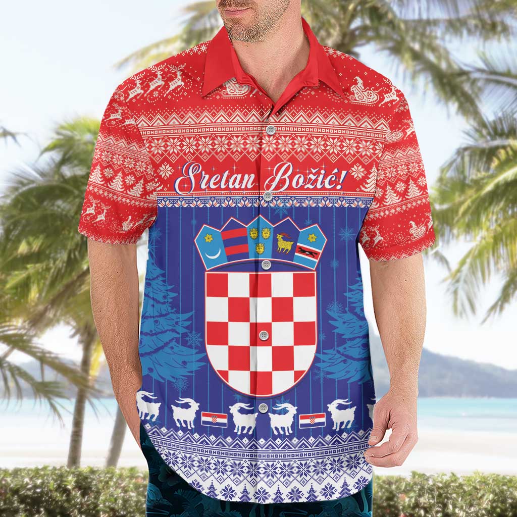 Croatia Christmas Hawaiian Shirt Coat Of Arms Sretan Bozic - Wonder Print Shop