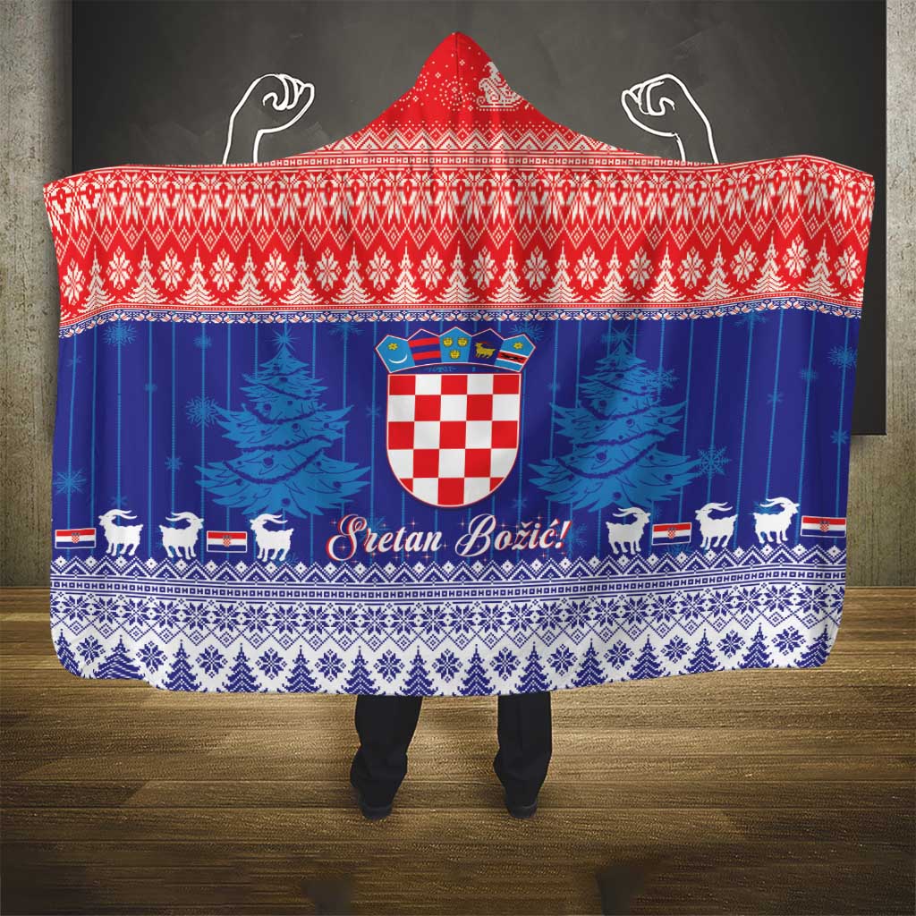 Croatia Christmas Hooded Blanket Coat Of Arms Sretan Bozic