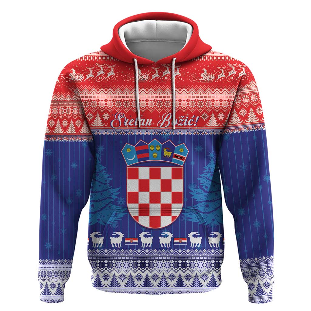 Croatia Christmas Hoodie Coat Of Arms Sretan Bozic - Wonder Print Shop