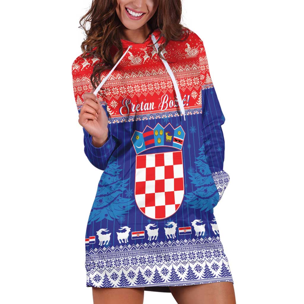 Croatia Christmas Hoodie Dress Coat Of Arms Sretan Bozic - Wonder Print Shop