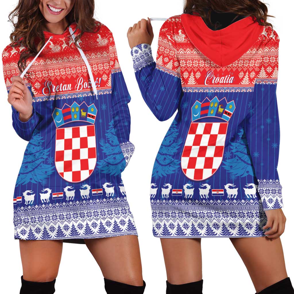 Croatia Christmas Hoodie Dress Coat Of Arms Sretan Bozic - Wonder Print Shop