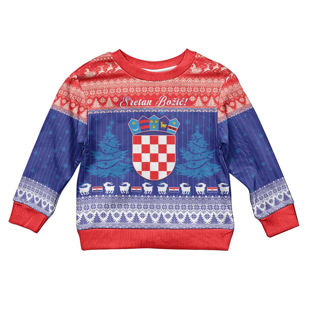 Croatia Christmas Kid Ugly Christmas Sweater Coat Of Arms Sretan Bozic - Wonder Print Shop