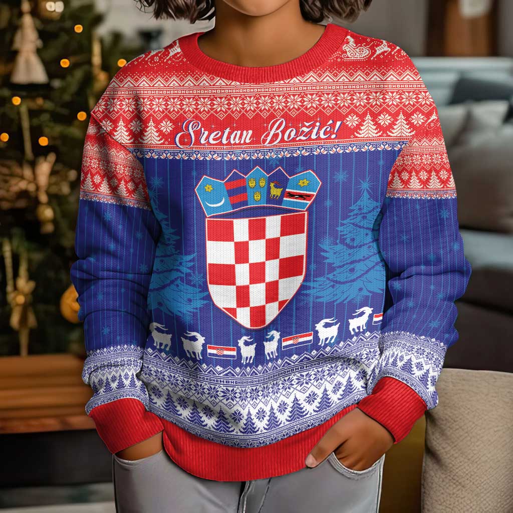 Croatia Christmas Kid Ugly Christmas Sweater Coat Of Arms Sretan Bozic - Wonder Print Shop