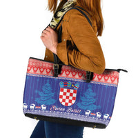 Croatia Christmas Leather Tote Bag Coat Of Arms Sretan Bozic - Wonder Print Shop