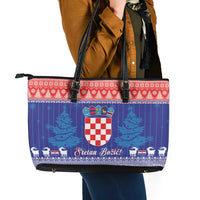 Croatia Christmas Leather Tote Bag Coat Of Arms Sretan Bozic - Wonder Print Shop
