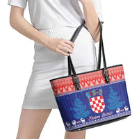 Croatia Christmas Leather Tote Bag Coat Of Arms Sretan Bozic - Wonder Print Shop