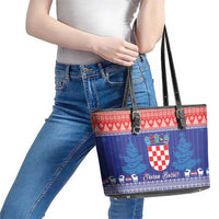 Croatia Christmas Leather Tote Bag Coat Of Arms Sretan Bozic - Wonder Print Shop