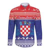 Croatia Christmas Long Sleeve Button Shirt Coat Of Arms Sretan Bozic - Wonder Print Shop