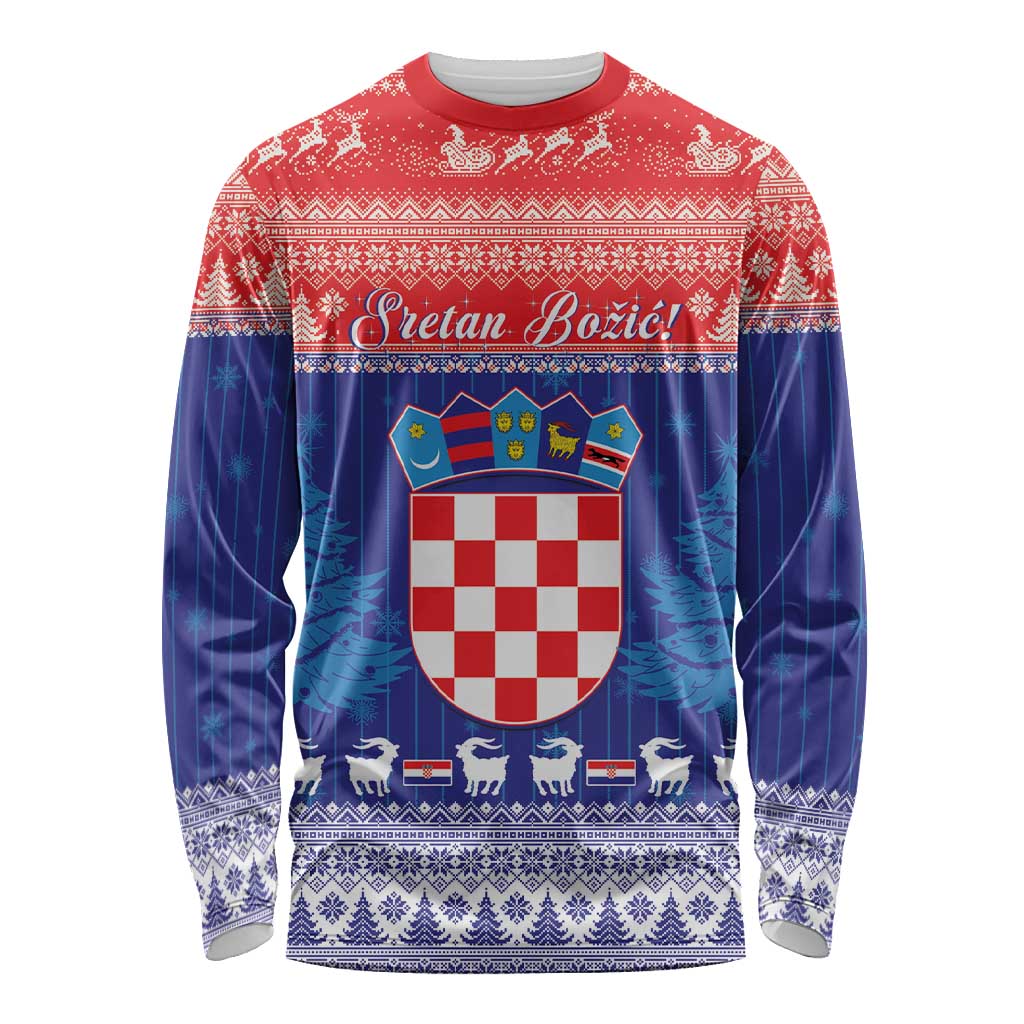 Croatia Christmas Long Sleeve Shirt Coat Of Arms Sretan Bozic - Wonder Print Shop