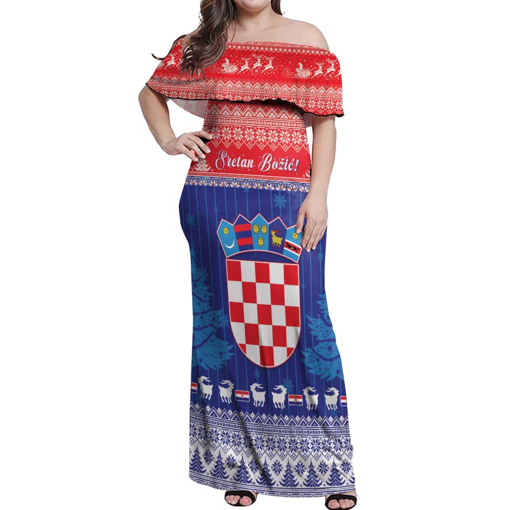 Croatia Christmas Off Shoulder Maxi Dress Coat Of Arms Sretan Bozic - Wonder Print Shop