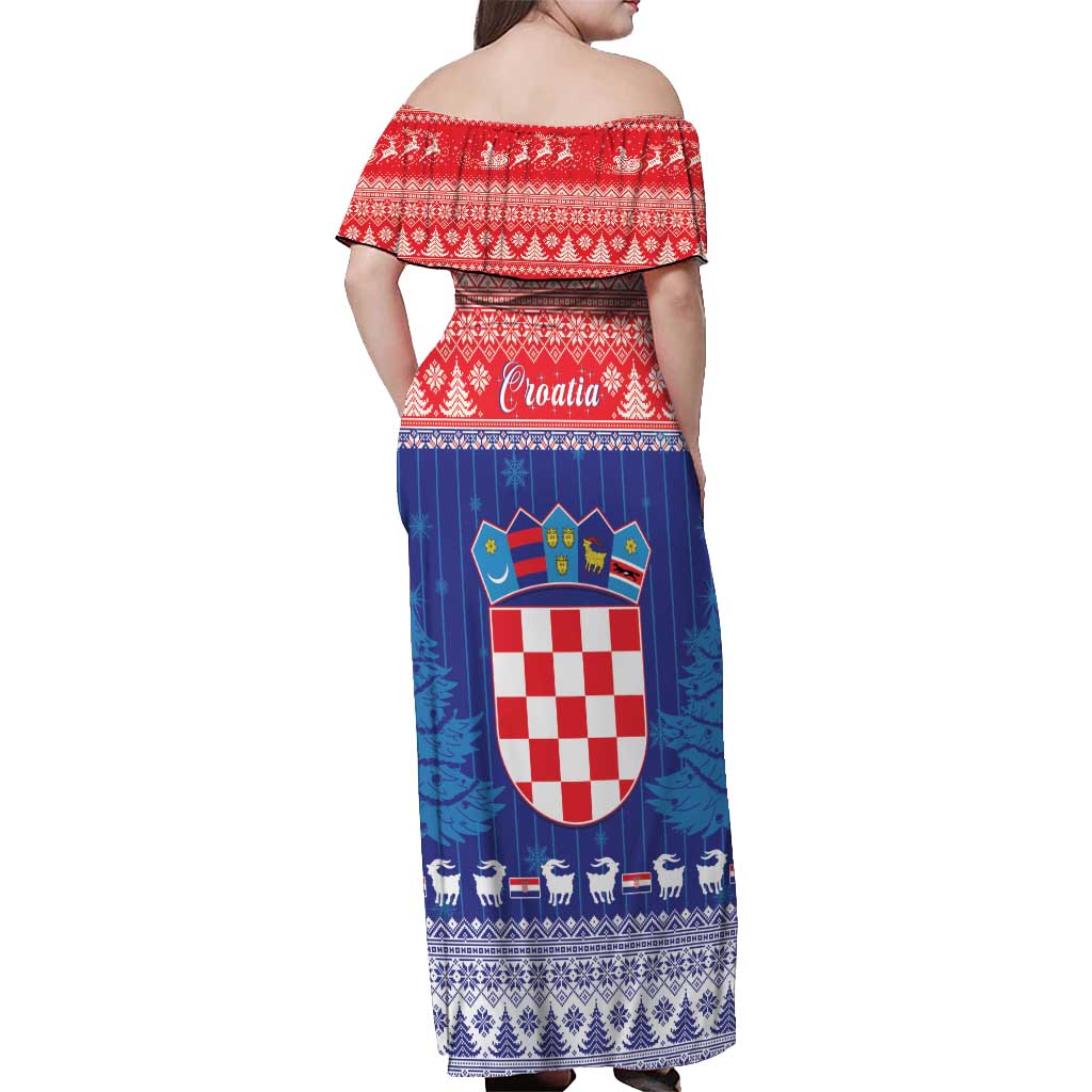 Croatia Christmas Off Shoulder Maxi Dress Coat Of Arms Sretan Bozic - Wonder Print Shop