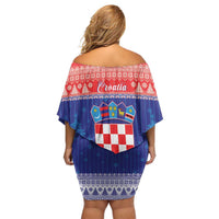 Croatia Christmas Off Shoulder Short Dress Coat Of Arms Sretan Bozic - Wonder Print Shop