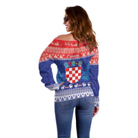 Croatia Christmas Off Shoulder Sweater Coat Of Arms Sretan Bozic - Wonder Print Shop