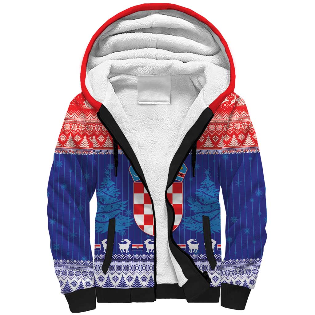 Croatia Christmas Sherpa Hoodie Coat Of Arms Sretan Bozic - Wonder Print Shop