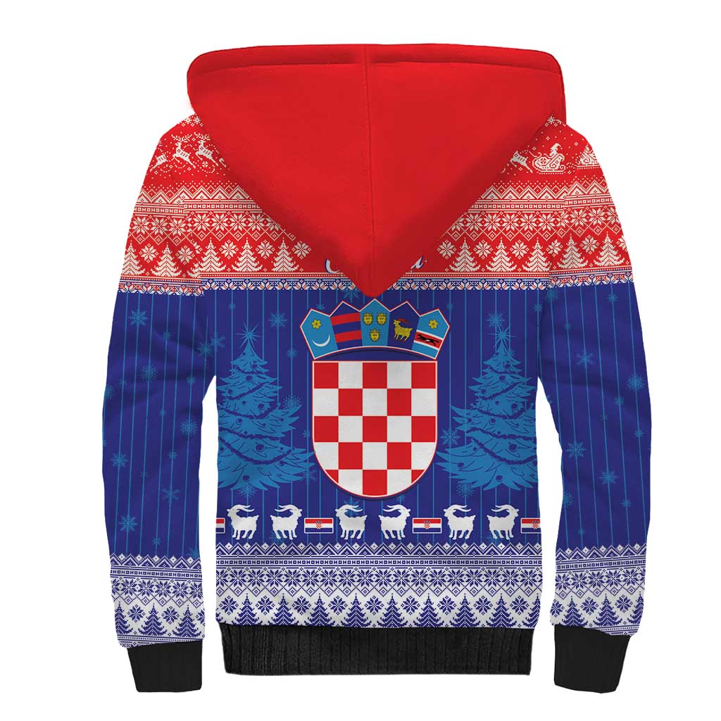 Croatia Christmas Sherpa Hoodie Coat Of Arms Sretan Bozic - Wonder Print Shop