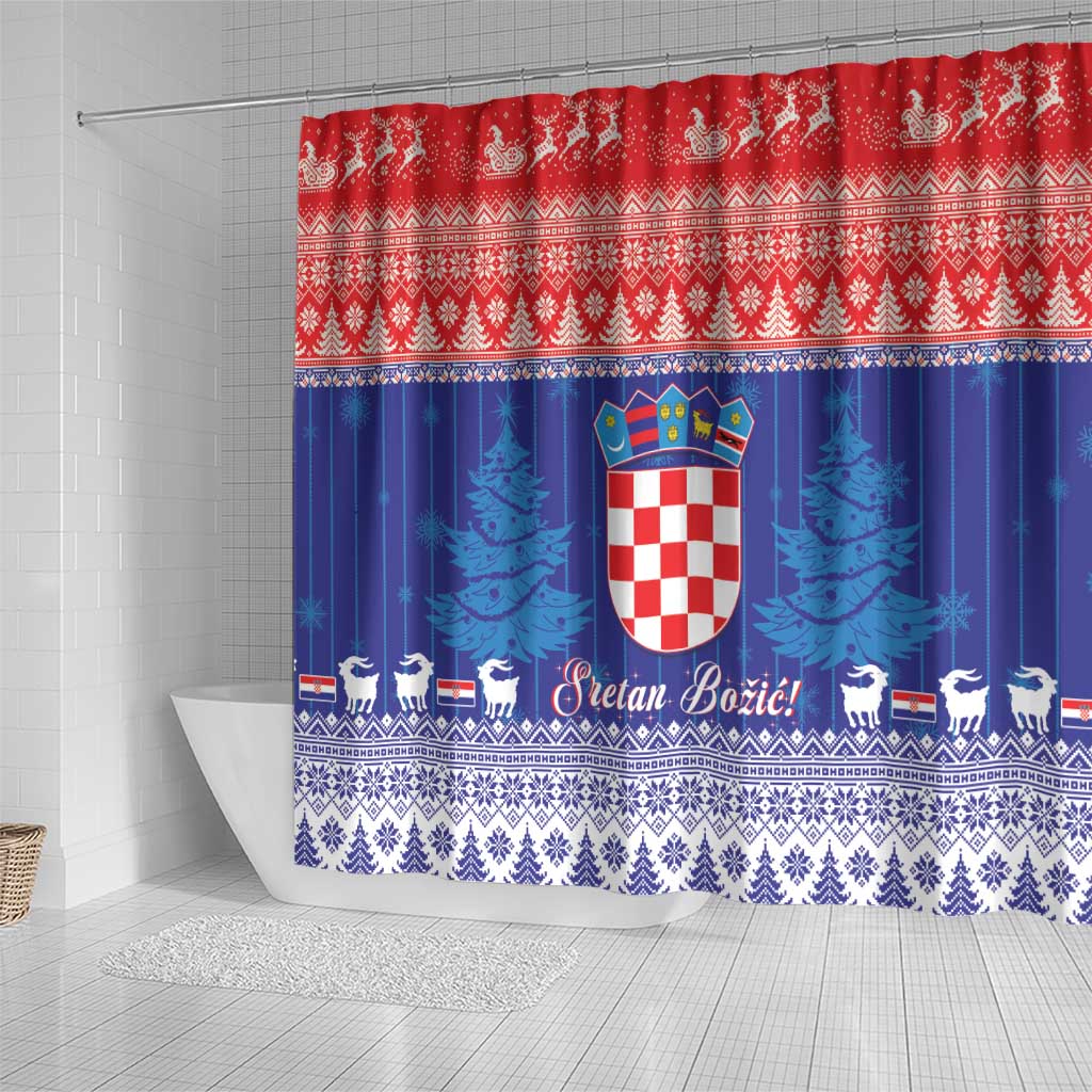 Croatia Christmas Shower Curtain Coat Of Arms Sretan Bozic