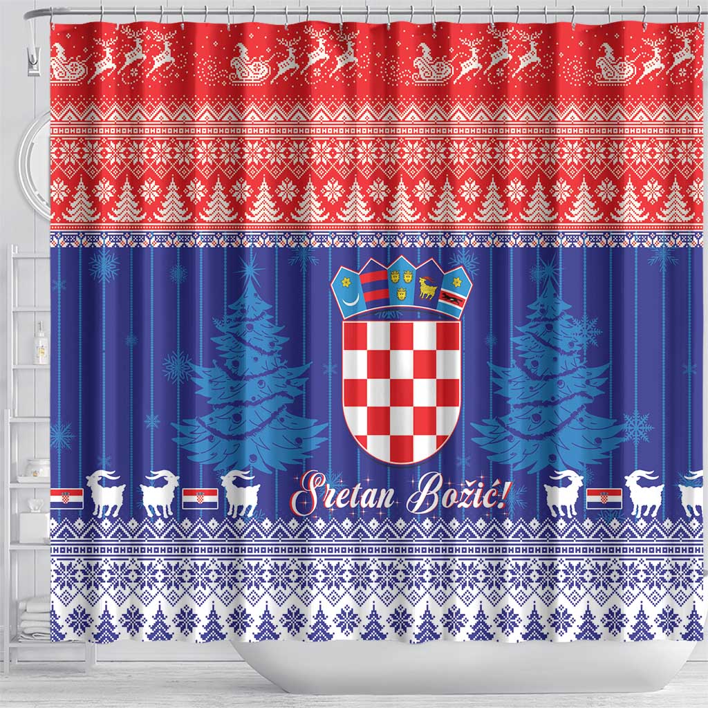 Croatia Christmas Shower Curtain Coat Of Arms Sretan Bozic
