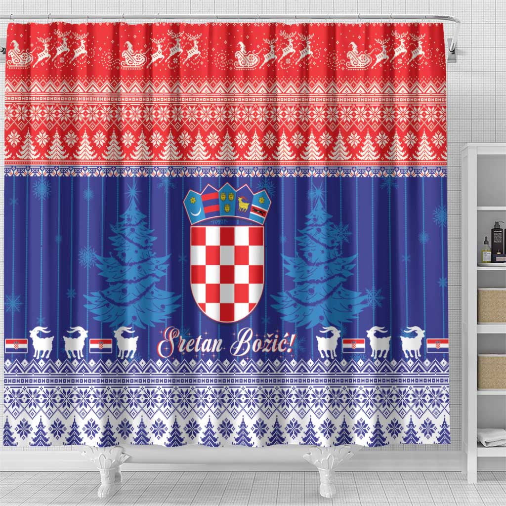 Croatia Christmas Shower Curtain Coat Of Arms Sretan Bozic