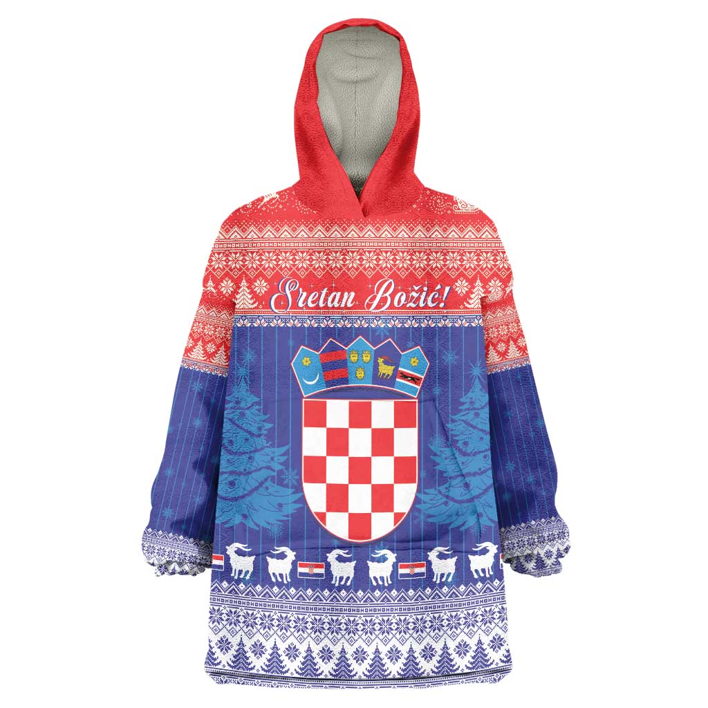 Croatia Christmas Wearable Blanket Hoodie Coat Of Arms Sretan Bozic - Wonder Print Shop