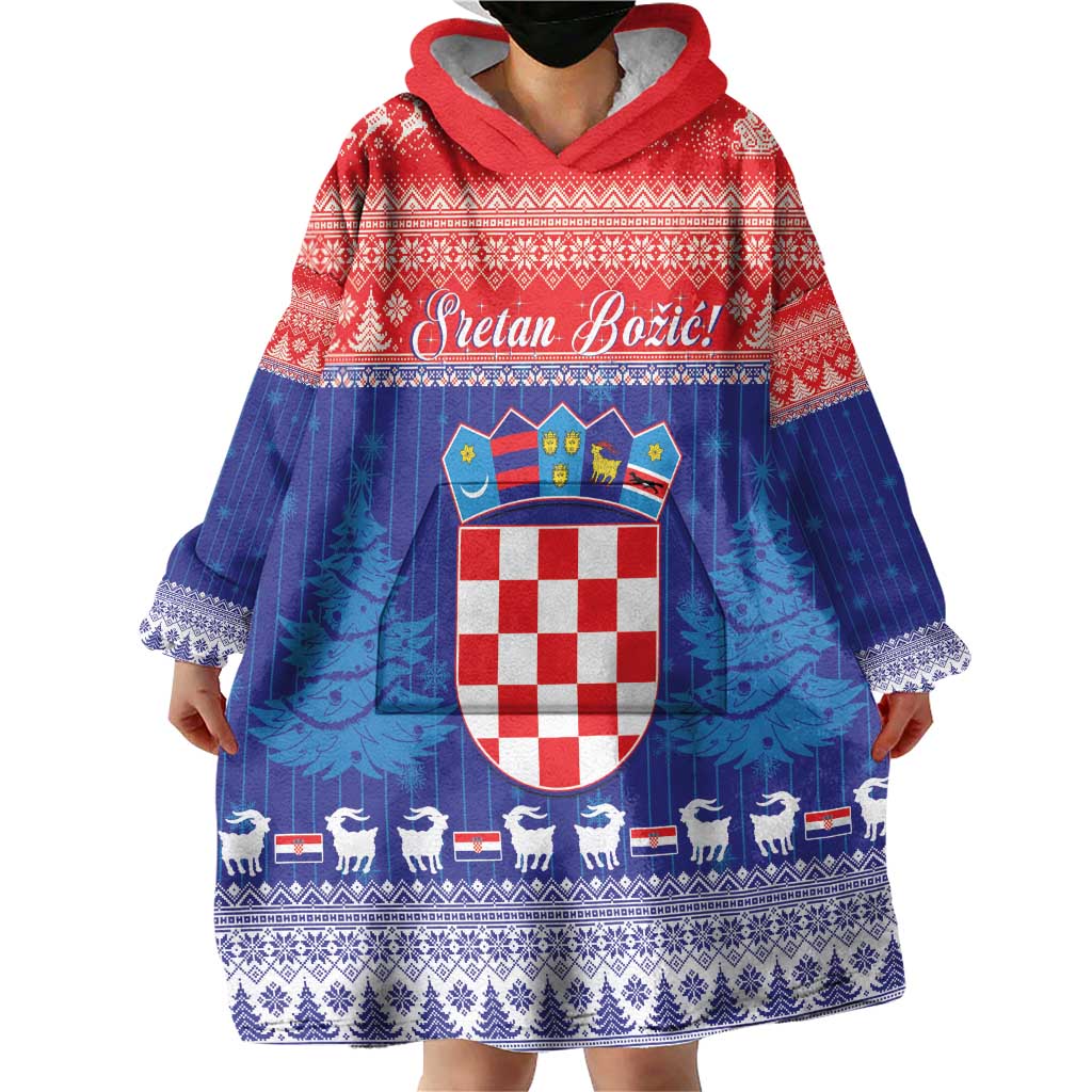 Croatia Christmas Wearable Blanket Hoodie Coat Of Arms Sretan Bozic - Wonder Print Shop
