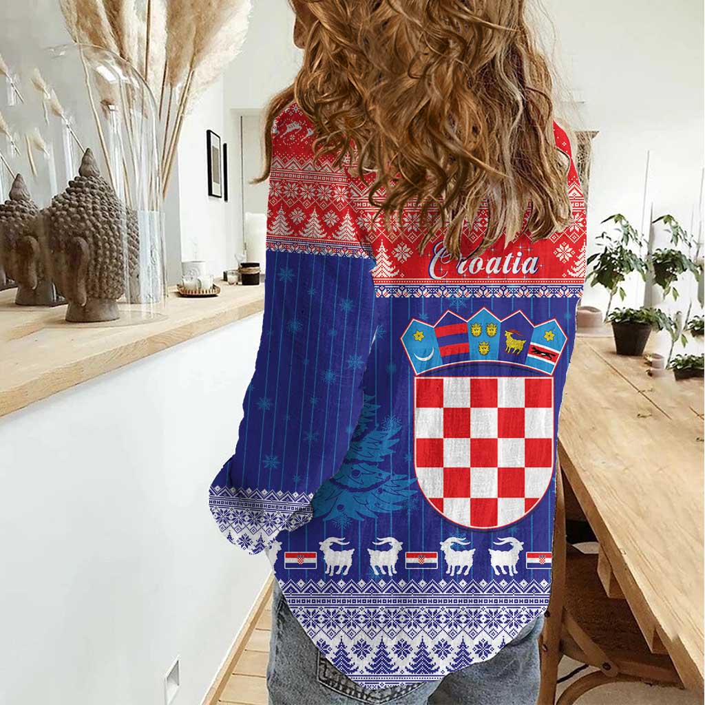 Croatia Christmas Women Casual Shirt Coat Of Arms Sretan Bozic - Wonder Print Shop